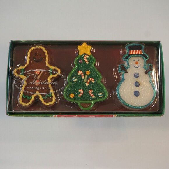 Russ Snowy Days 3 Floating Christmas Candles Gingerbread Christmas Tree Snowman - Picture 3 of 6